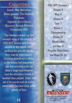1996 Card Crazy Authentics NPC Rugby Union Superstars #15 Counties Team Card Back